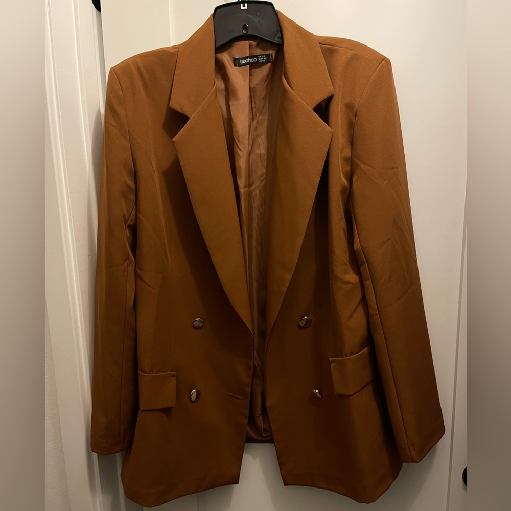 Boohoo Brown Double-Breasted Blazer